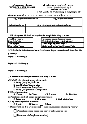 Đề kiểm tra chất lượng học kỳ I môn Lịch sử & Địa lí Lớp 5 - Năm học 2014-2015 - Trường TH Khánh Thượng (Có đáp án)
